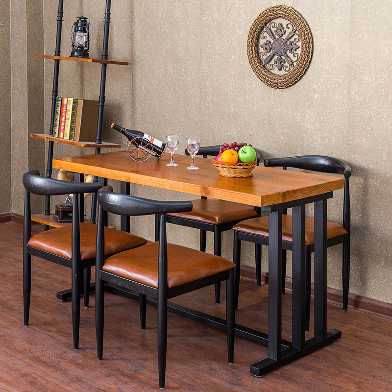 包邮美式loft工业风复古餐桌组合  铁艺实木酒吧休闲桌椅