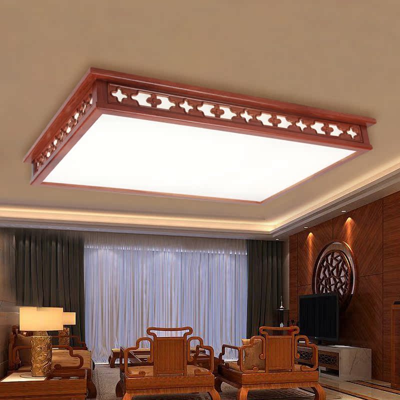 宝岛灯饰 实木中式长方形大气客厅灯具 仿古亚克力主卧室大厅大灯