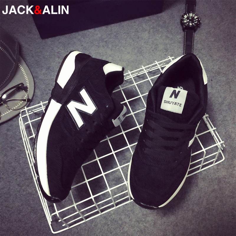 2015新款时尚韩版黑白配色N字鞋国民慢跑男士休闲低帮运动鞋子