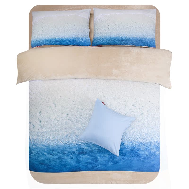 水清沙白珊瑚绒套件四件套件套全棉床上用品特价纯棉床单床上用品