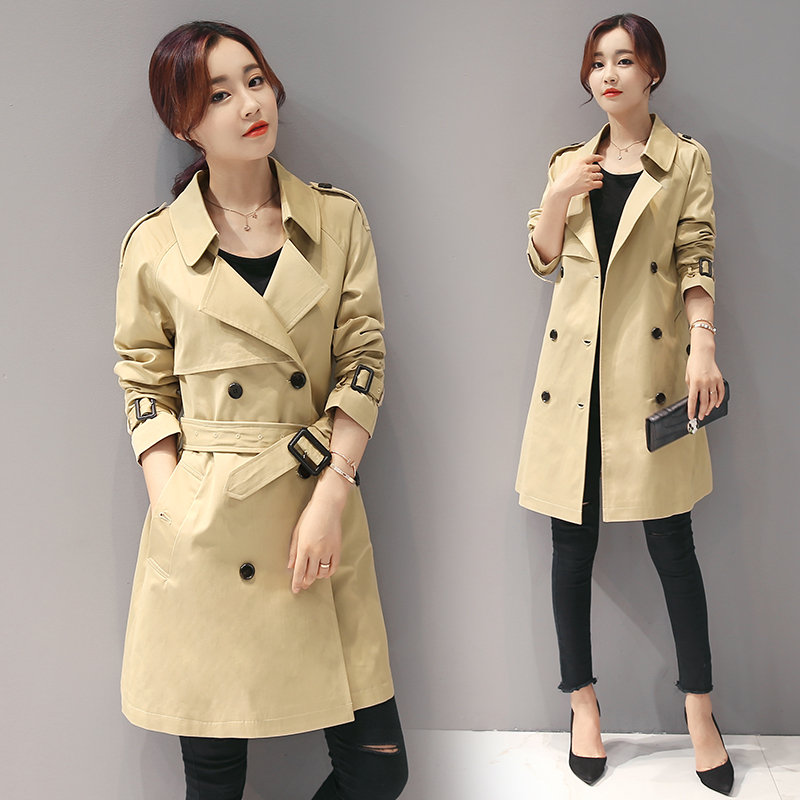 2016秋季新款韩版修身显瘦系带双排扣中长款女式英伦风衣长袖外套