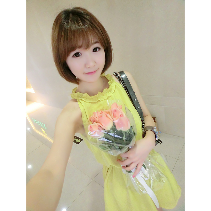 RAINY独家2015柠檬黄超仙气质显瘦无袖 中裙 连衣裙 夏