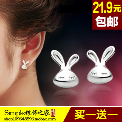 可爱大兔子 925纯银耳钉 本命年韩版耳环 可爱耳饰 防过敏