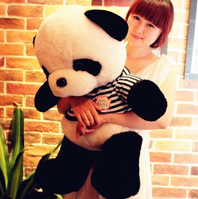 包邮卡通熊猫毛绒玩具大号条纹熊猫公仔娃娃抱枕 创意女生日礼物