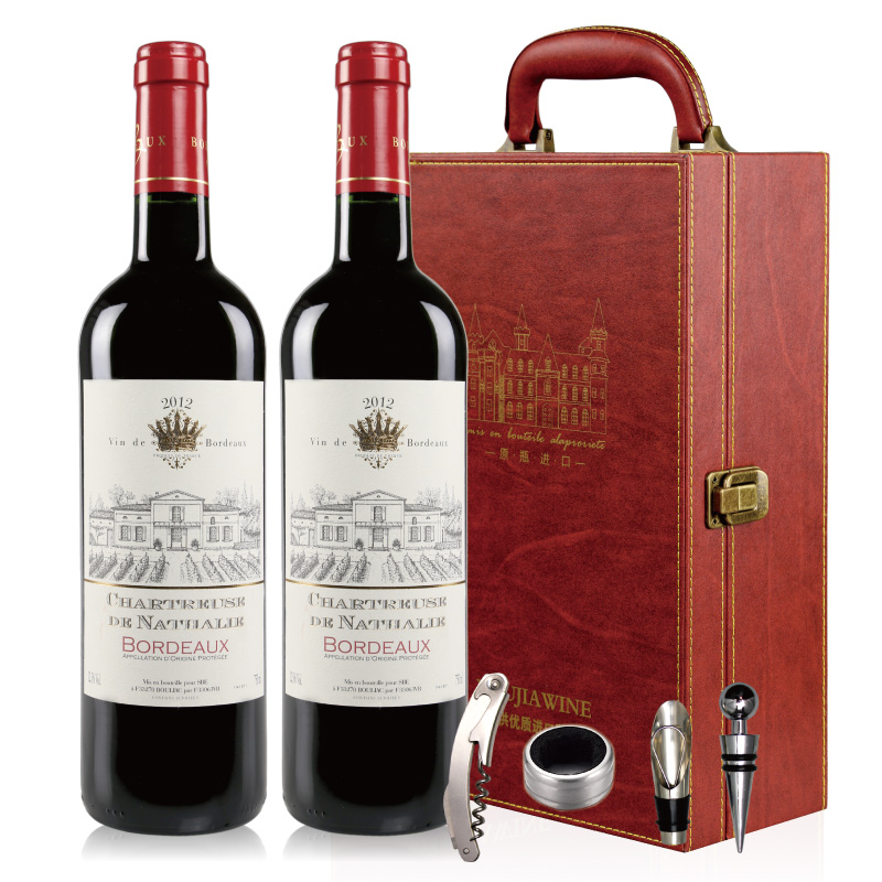 查特娜塔莉干红葡萄酒 法国原瓶进口红酒 波尔多产区 双支礼盒装