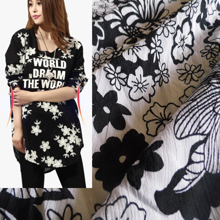 2015新品布料黑白色花面料棉质连衣裙衬衫上衣DIY特价10元一米