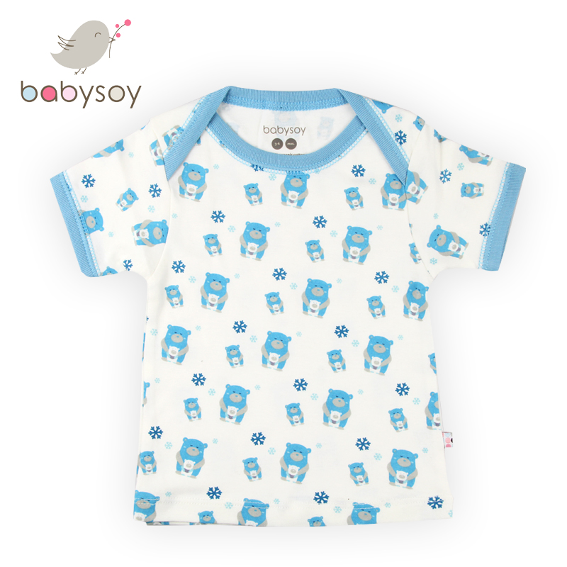 babysoy 婴儿衣服宝宝短袖t恤0-3初生儿休闲上衣2015夏装透气吸汗