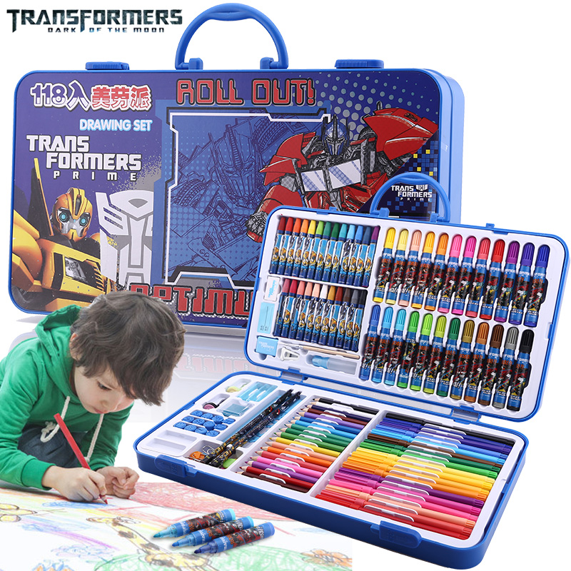 变形金刚118入画画套装儿童画笔绘画工具水彩笔美术男孩绘画礼盒