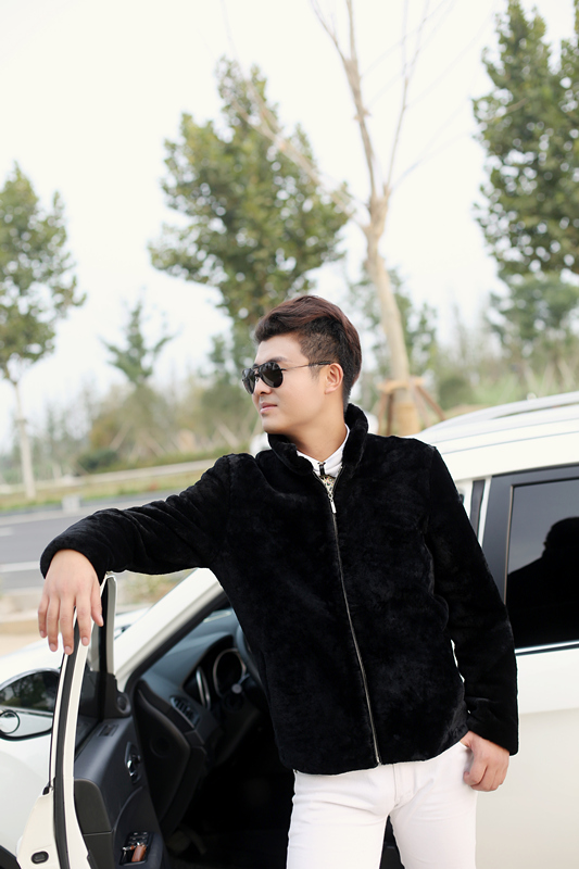 男士羊剪绒皮草外套2015新款韩版进口羊毛皮毛一体真皮皮衣