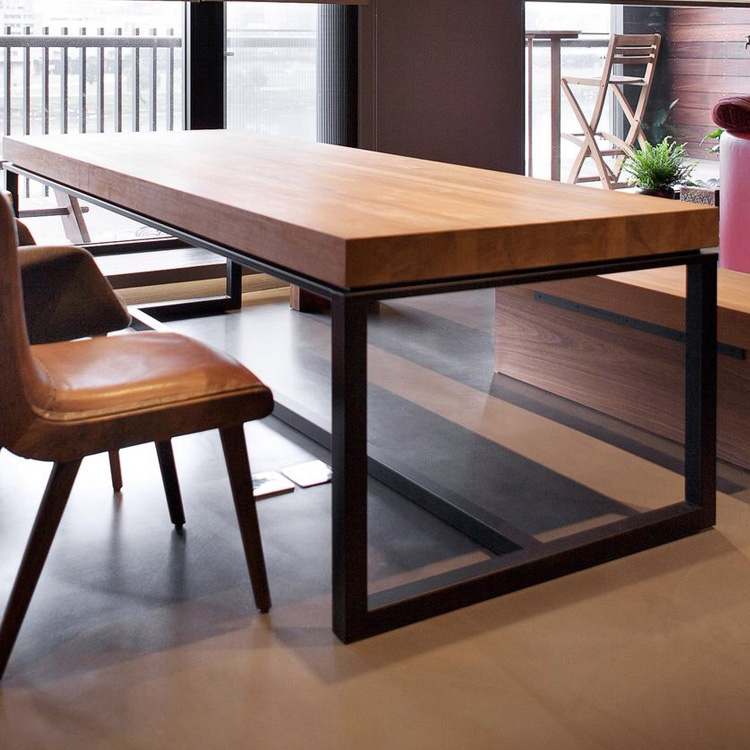 简约纯实木美式复古铁艺办公桌茶桌会议桌工作台长桌餐桌铁艺书桌