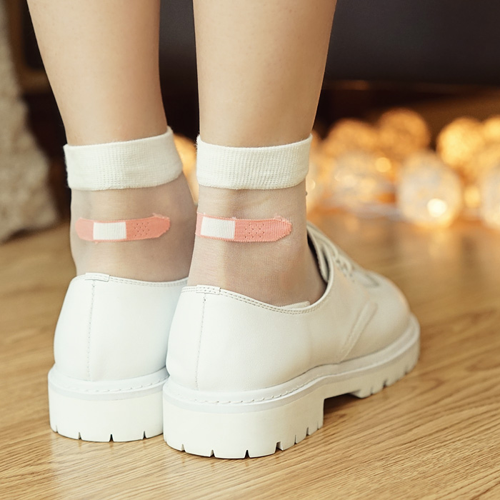 2015夏季日本原宿卡通创口贴玻璃丝女袜创意个性短袜潮流女士袜子