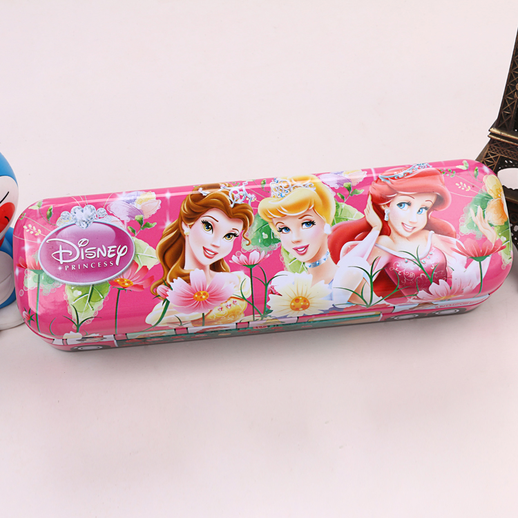 迪士尼新款公主巴士铁文具盒3层乘法口诀铅笔盒kitty白雪公主笔盒