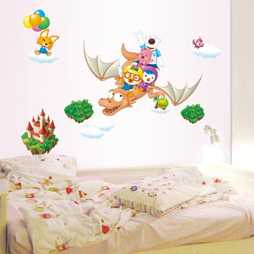 韩国原装 波鲁鲁的龙朋友卡通卧室背景墙壁贴纸 儿童房贴PPS58507