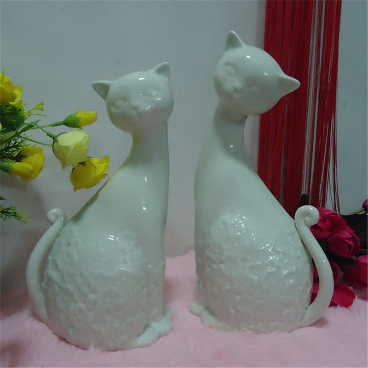 陶瓷雕塑摆件招财吉祥物情侣猫对现代创意工艺品家居装饰品婚庆品