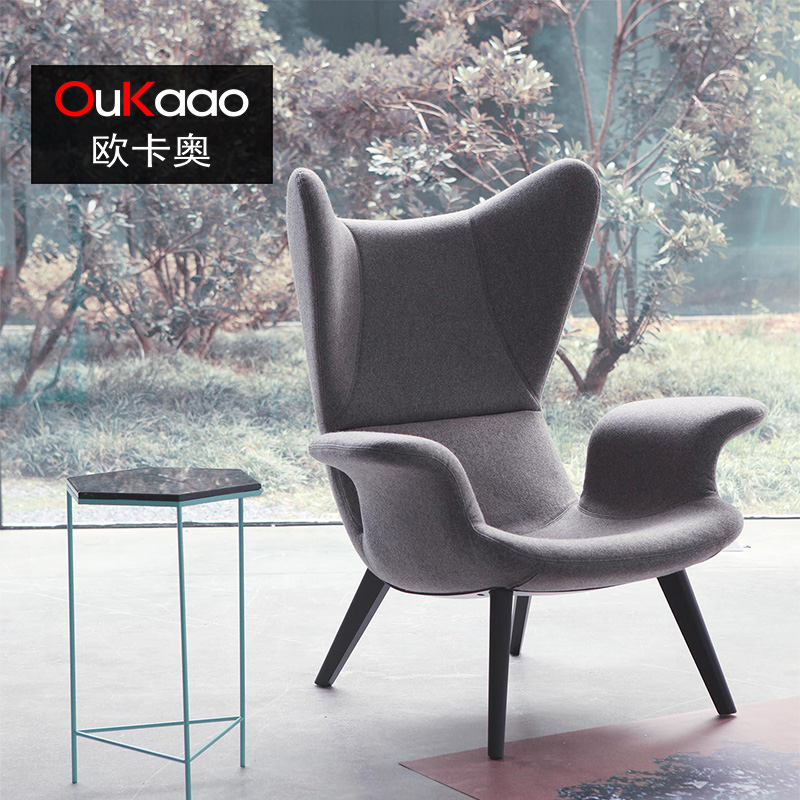 欧卡奥现代单人布艺沙发椅子客厅样品简约老虎椅北欧设计师高背椅