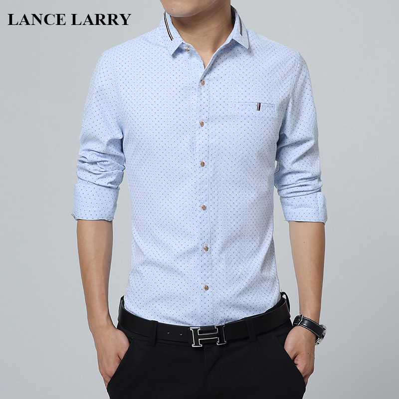 lancelarry2015秋款印花圆点长袖衬衫男