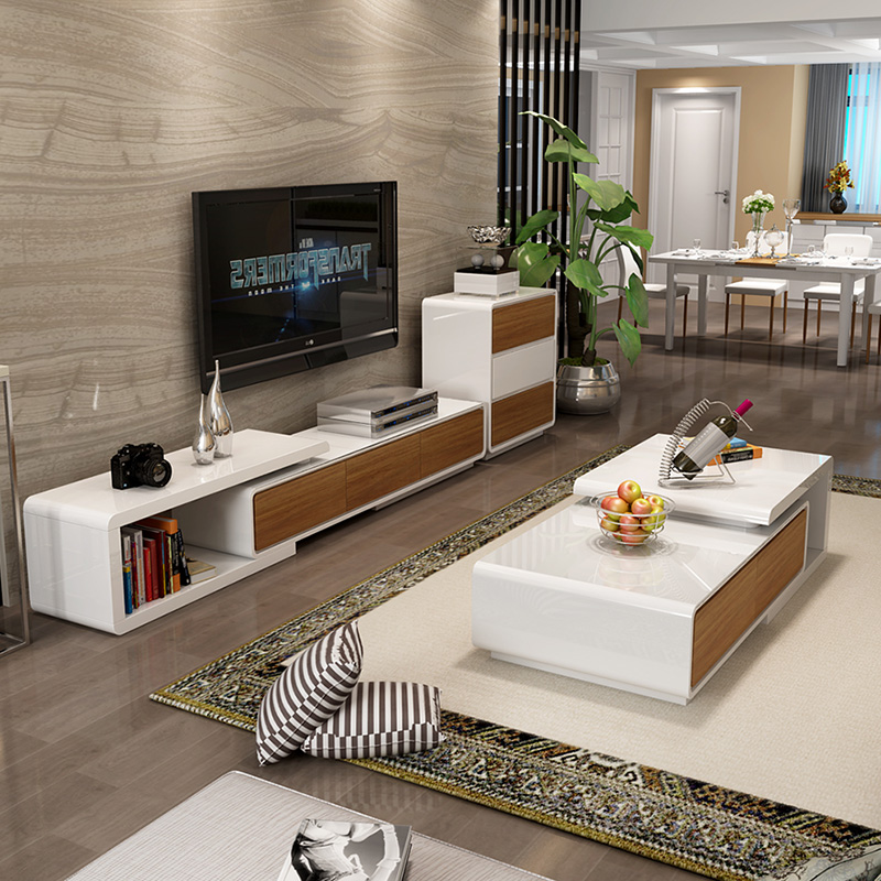 新款时尚 客厅现代简约钢化玻璃茶几电视柜 成套家具套装组合地柜