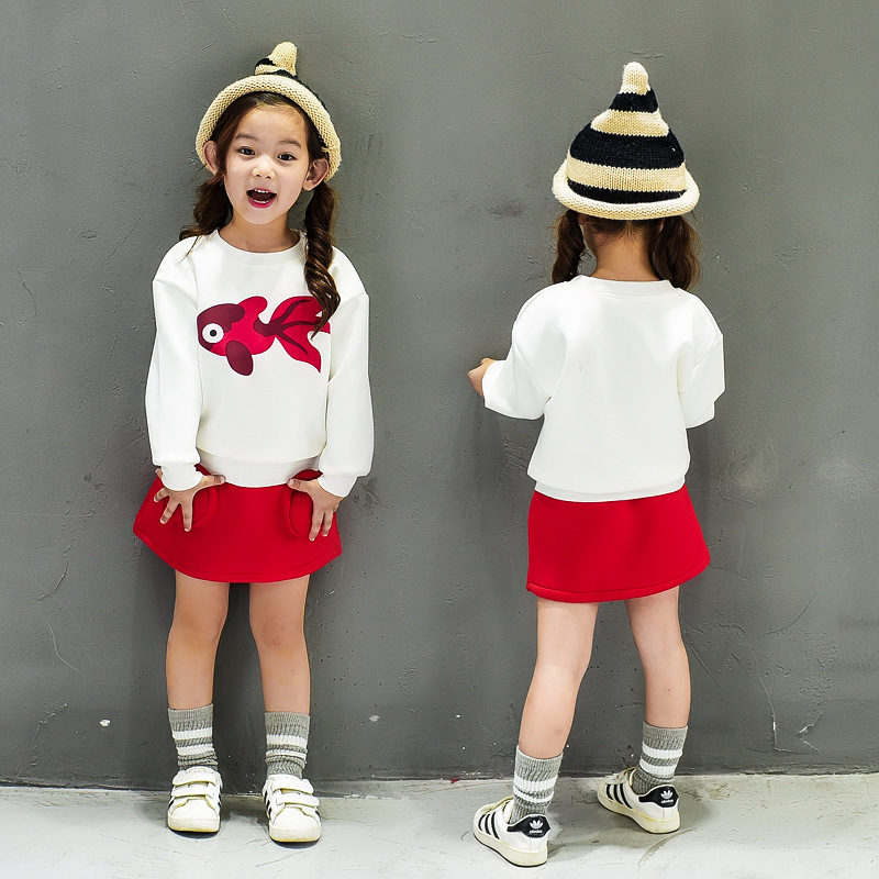 2016童装秋装新款女童套装裙中小童韩版可爱长袖卫衣短裙两件套潮