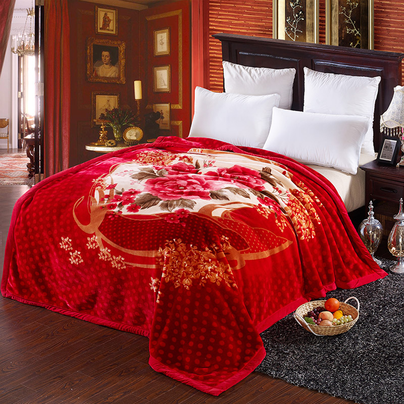 超柔拉舍尔毛毯 婚庆高级珍珠毯加厚双层大红色毯子秋冬季盖毯