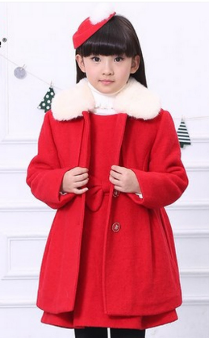 朵朵衣尚冬季新款女童羊毛呢子大衣中长款加厚中大童毛领呢两件套