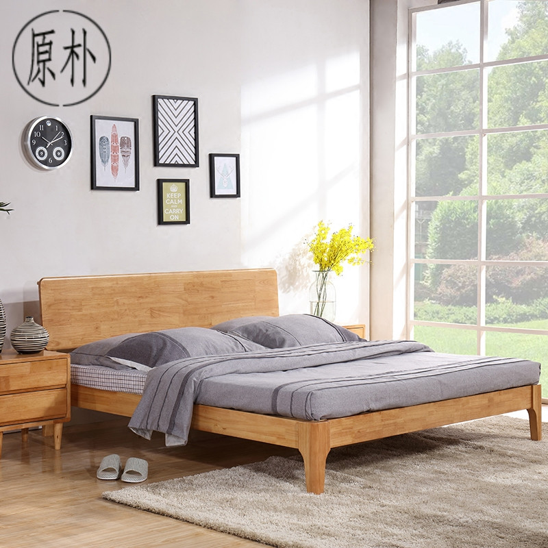 白橡木床1.8米1.5米现代简约卧室家具北欧纯全实木双人床木床特价