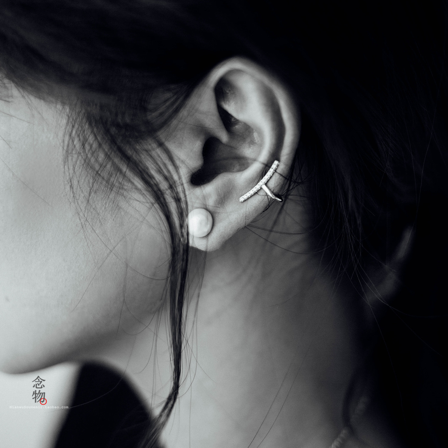 s925纯银紫色半圆淡水珍珠耳钉耳环日韩国风气质简约甜美耳饰女