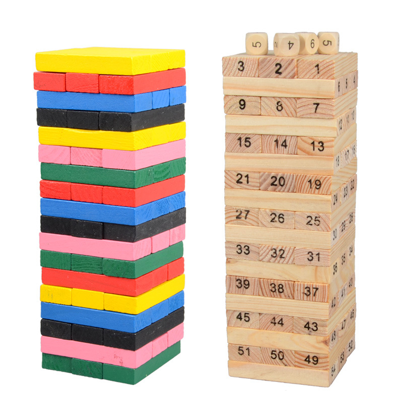 54片装彩色儿童叠叠高积木 大号数字层层叠抽抽乐益智 木制玩具