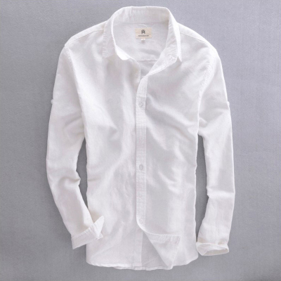 2016夏季男士休闲亚麻衬衫修身长袖透气纯白色打底衬衣棉麻布衬衫