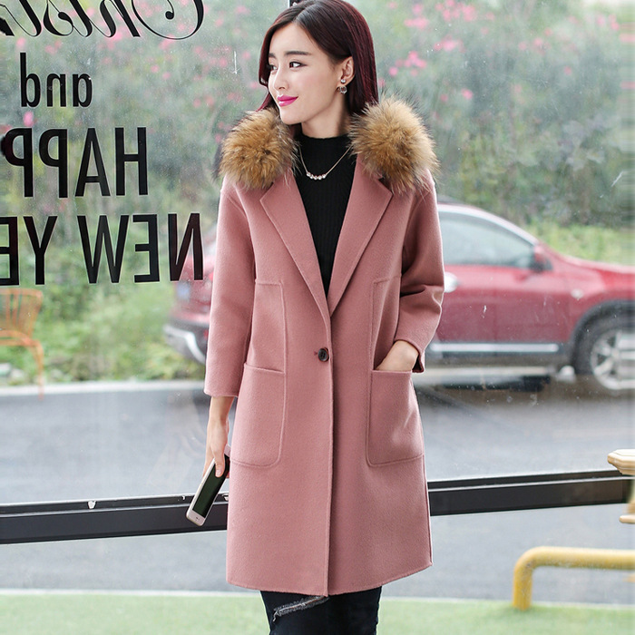 木瓜牛奶 2015秋冬季新品韩版中长款毛呢外套修身纯色羊毛呢大衣