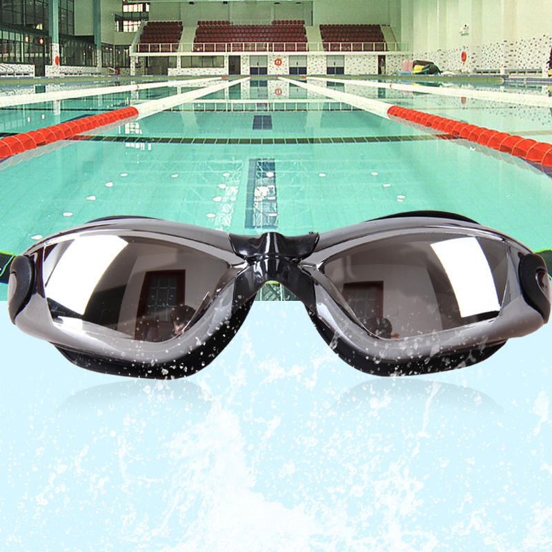 LEACCO力酷 男女电镀高清防雾泳镜游泳比赛 防水黑色镀膜游泳眼镜