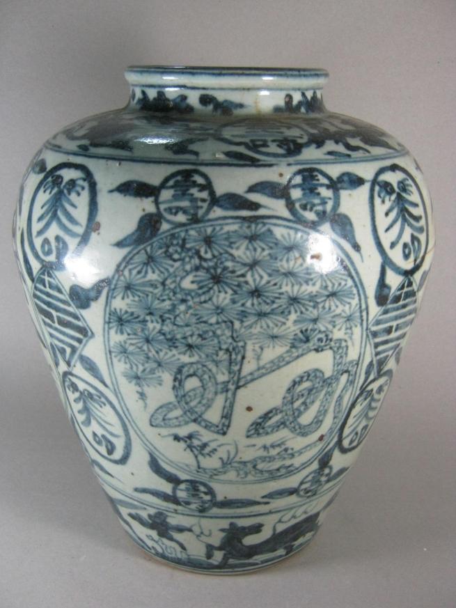 小古玩/古董明清瓷器 明代中晚期民窑老瓷器低价推出青花寿字罐