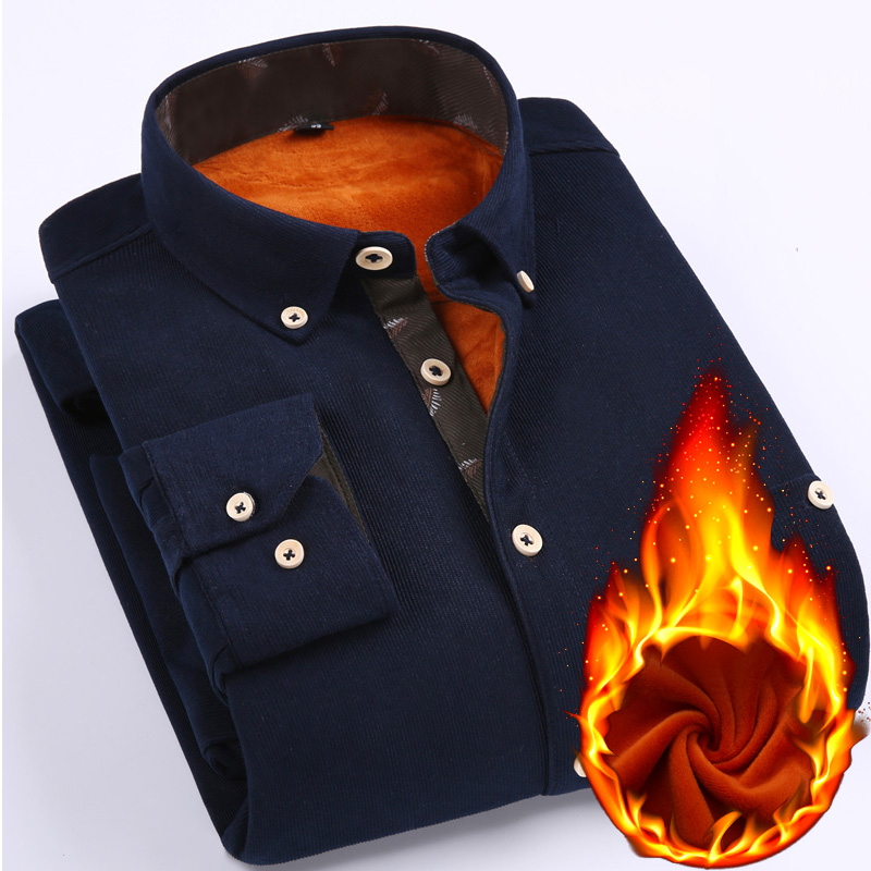 秋冬男士保暖衬衫新款加绒加厚商务休闲长袖常规男装韩版修身大码