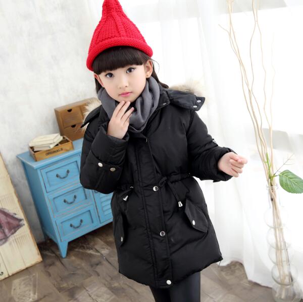 儿童装2015冬新款韩版时尚女童中长款真毛领羽绒棉衣棉服棉袄外套