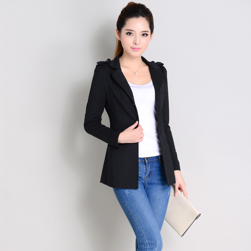 2014秋季新款女外套韩版纯色带肩章职业修身中长款针织小西装包邮