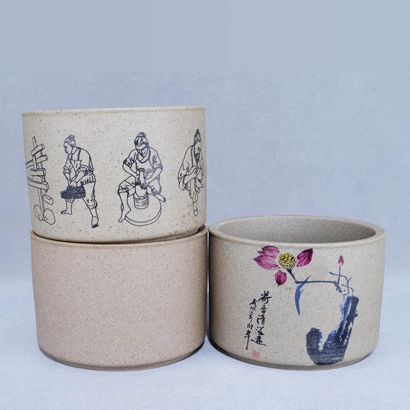 多肉植物陶瓷粗陶圆形个性小花盆中国风简约创意家居多款特价包邮