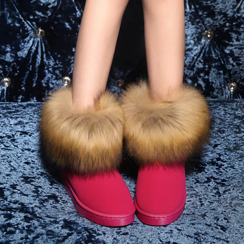 冬季新款厚狐狸毛磨砂厚底防滑雪地靴女棉鞋甜美保暖靴子短筒包邮