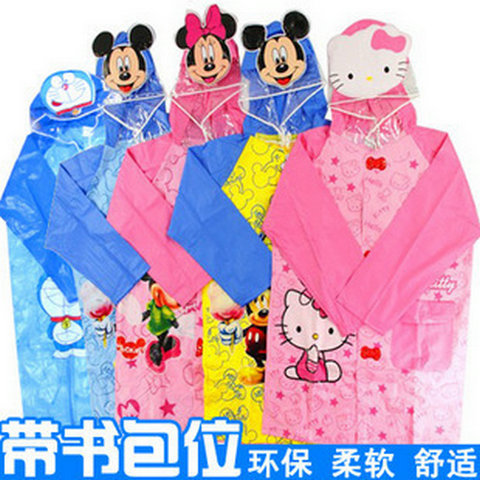新款带书包位PVC卡通儿童雨衣男童女童宝宝雨衣韩国加厚雨披包邮