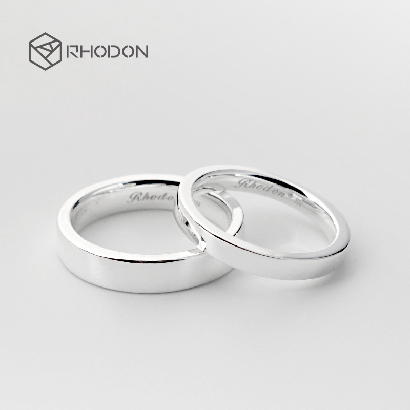 RHODON手工925银戒指简洁光面情侣对戒男女款指环刻字银饰品指环