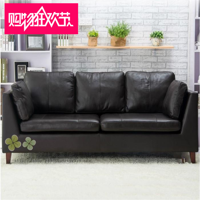 特价日式新古典黑皮沙发宜家三人真皮沙发样板房沙发美式复古现货