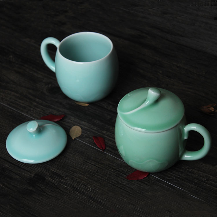 瓯江龙泉青瓷茶具茶杯陶瓷水杯办公室茶杯带盖绿茶杯子泡茶杯单杯