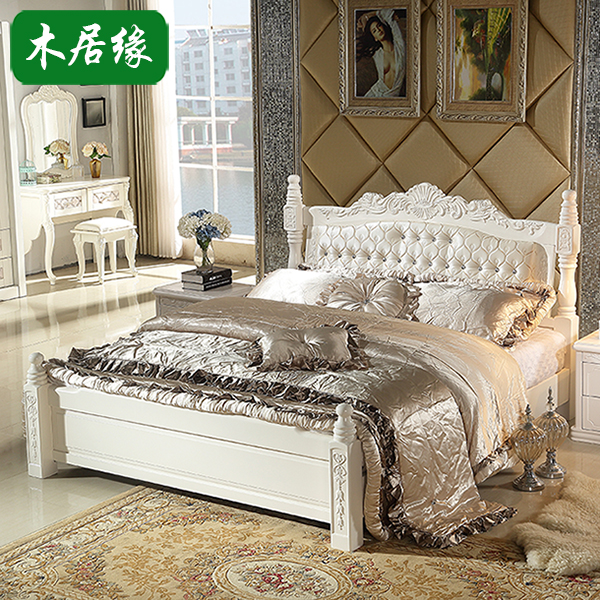欧式床白色实木雕花 橡木柱子床双人床1.8米大床全实木高箱储物床