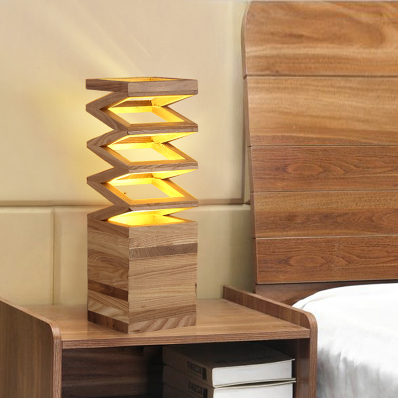 北欧创意个性实木卧室床头台灯 现代时尚木头书房书桌led台灯客厅