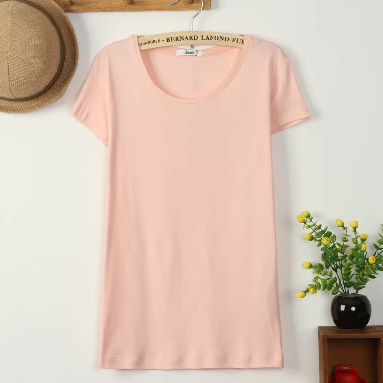 2015夏季新款简约纯色光板圆领纯棉T恤衫打底衫短袖T恤女
