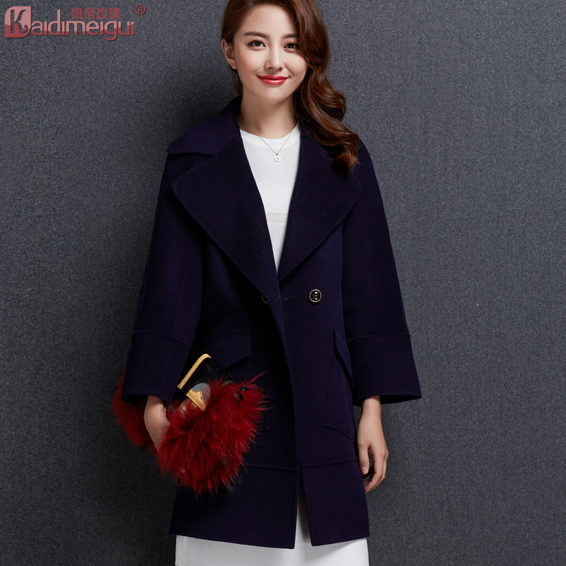 2015秋季新款 女士长款直筒宽松毛呢外套纯手工高端双面羊绒大衣