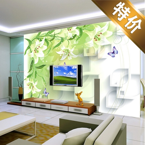 现代简约3d立体艺术个性时尚百合花壁纸 客厅卧室电视背景墙壁画