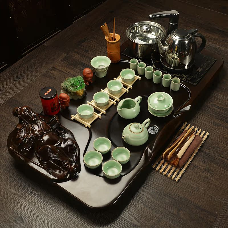 凡华 茶具套装特价 整套茶具 紫砂功夫茶具 电磁炉精雕整块茶盘