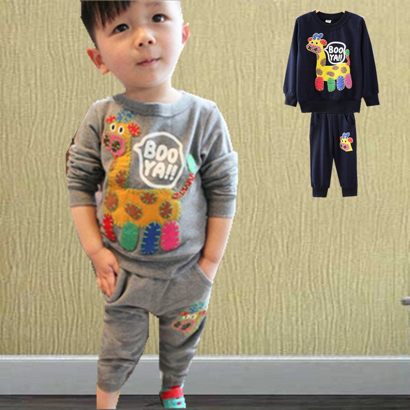 2015春秋款男童套装两件套韩版小马印花卫衣运动衣套头衫长裤长袖