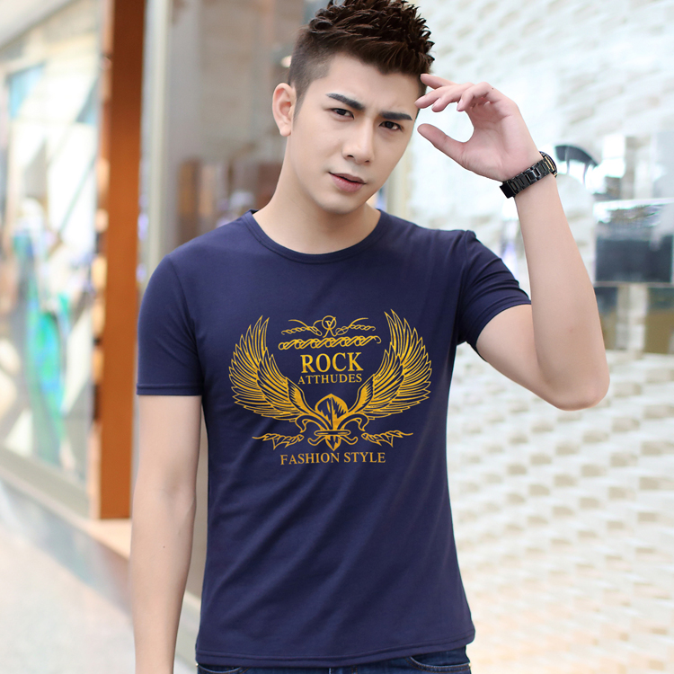 夏季男装短袖T恤青少年学生体恤韩版男士圆领印花t恤半袖打底衫潮