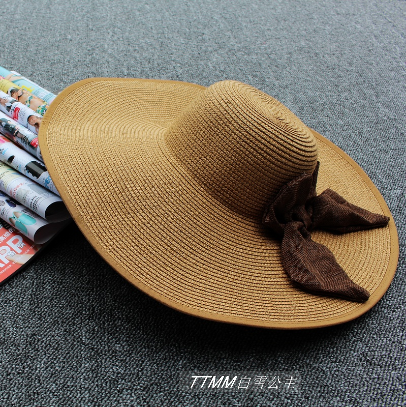 2015夏季女士蝴蝶结拉菲草帽超大沿帽沙滩遮阳帽太阳帽