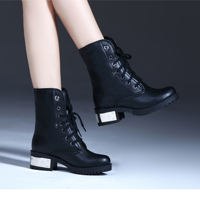 2014秋冬新款专柜女鞋牛皮中跟粗跟舒适真皮短靴厚底马丁靴